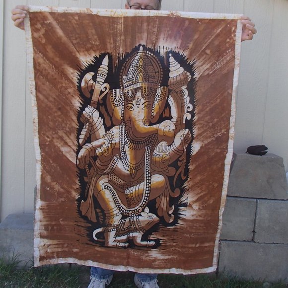 Ganesh Hindu Tapestry Wall Hanging Cotton Screen Printed Unframed 35" x 46" - Picture 1 of 12